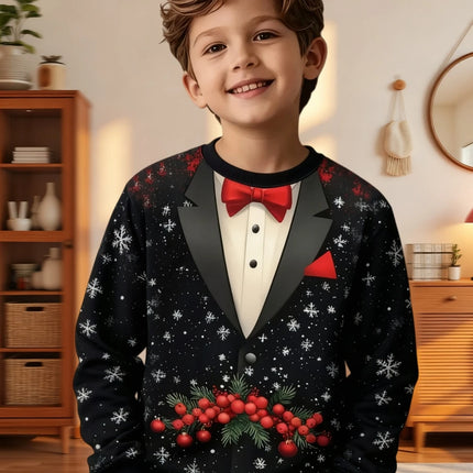 Funny Boys Sweatshirt Christmas Suit Tie 3D Print Autumn Long Sleeve Hoodies Pullover Boys Clothes Holiday Children's Clothing