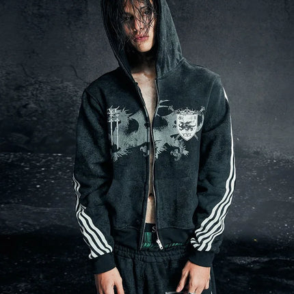 Y2K Gothic Punk Printed Men's and Women's Street Fashion Hooded Sports Shirt Hip Hop Retro Harajuku Loose Zip-up Hoodie