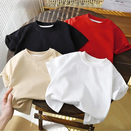 2-10Y Children's Pure Cotton Short Sleeved Pullover T-shirt Baby Boys Girls Summer Clothes New Students Solid Color Tops