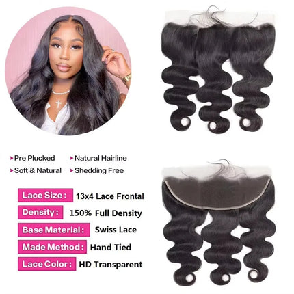Body Wave HD Lace Closure Human Hair 4x4 13X4 HD Lace Closure Transparent Swiss Lace Pre Pluded 100% Human Hair With Baby Hair