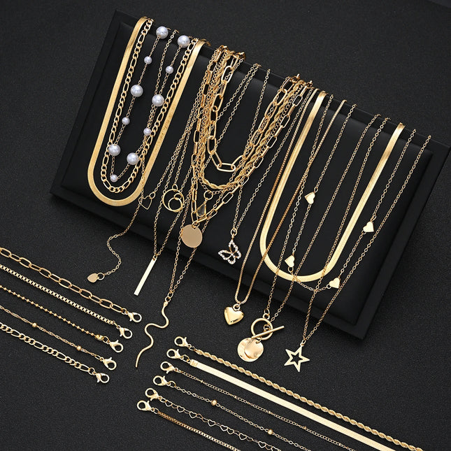 Elegant Vintage Minimalist Gold Color Heart Pearl Necklace Set and Bracelet For Women Holidays Party Date Daily Wear Jewelry Set