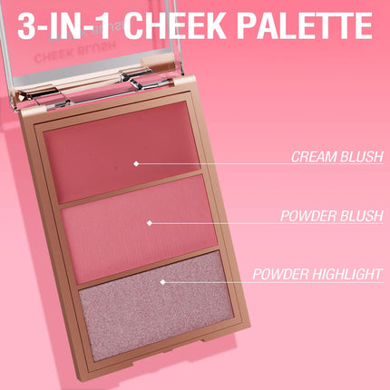 3-in-1 blusher red plate, durable, natural, easy to apply, waterproof, smooth and matte texture to create a perfect makeup