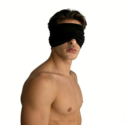 Men's Blindfold Stretch Soft Black Eye Mask Ice Silk Heads Cover for Couple Role Play BDSM Bondage Restraint Adult Accessories