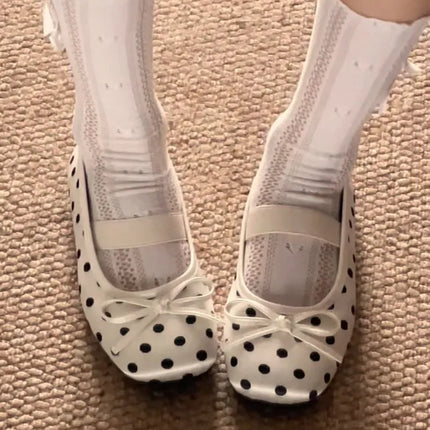 Spring Butterfly-knot Women Dot Ballet Flats Comfort Shallow Elastic Band Shoes Ladies Eelgant Soft Sole Dress Mary Jane Shoes
