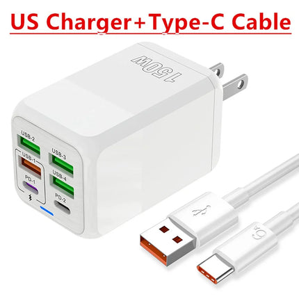 150W 6 Ports USB Charger PD Fast Charging Charger Wall Adapter EU/US/UK Plug Charger Quick Charge 3.0 Multi Ports Power Adapter