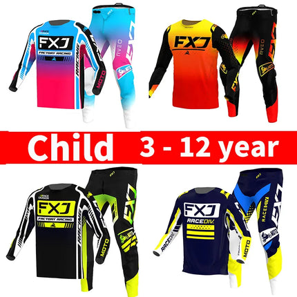motocross child set Motorcycle jersey and pants kids clothing big boy girl Youth mx gear set Customized Number Nameracing suit