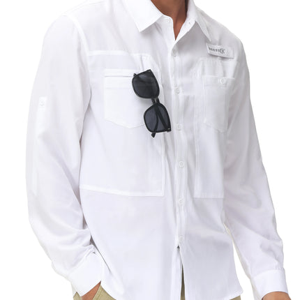Men's UPF 50+ Long Sleeve Fishing Shirts Sun Protection Breathable Hiking Work Shirt Casual Button Down Shirt with Zipper Pocket