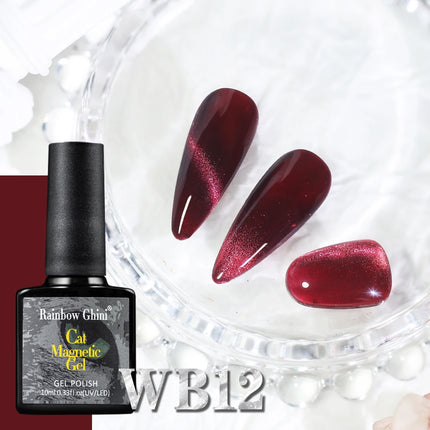 Rainbow Ghini 10ml Ruby Red Color Cat Eye Gel Polish Crimson Burgundy Color Glitter Effect Gel For Autumn/Winter Polish Nail Art