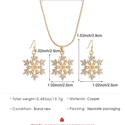 2-Piece Set of Fashion Diamond Studded Snowflake Pendant Earrings, Elegant Women's Christmas Trendy Snowflake Pendant Necklace