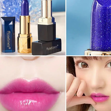 Color Changing Blue Rose Lipstick - Mood Lip Balm Long Lasting Non-Transfer Kiss Proof Lip Makeup