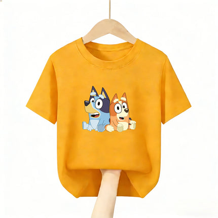 Kids Breathable Bluey Tshirt 2026 New 100 Cotton Short Sleeve Tee Cartoon Character Print for Boys Girls Daily Favorite