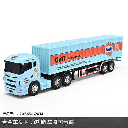 1:64 Small trailer container truck Gulf version Simulation alloy car model ornament toy Collect boys' toys gifts