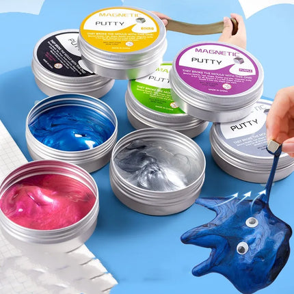 Colorful Ferrofluid Magnetic Slime Resin Bouncing Mud High Elastic DIY Playdough Toy for Kids