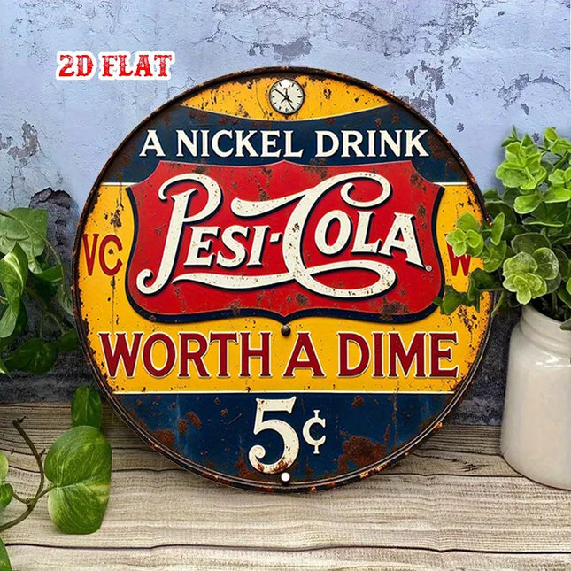 Vintage Pepsi Cola Metal Sign 7.8x7.8 Inch Round Rustic Wall Art for Home Garage Cafe Decor