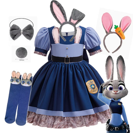 Disney Zootopia Judy Bunny Costume for Girls Dress Cosplay Carnival Party Clothes Disguise Cartoon Zoo Roleplay Fantasia Outfits