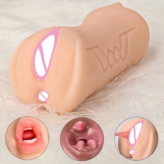 Realistic 3-in-1 Male Masturbator Cup Mouth Vagina Anus 3 Holes Deep Throat Blowjob Pocket Pussy Airplane Cup Sex Toy for Men