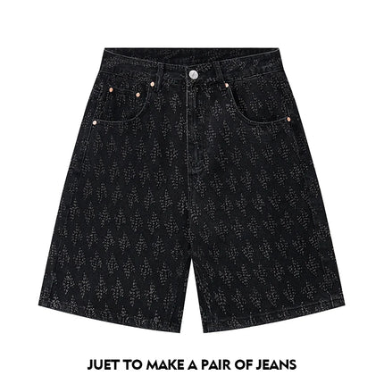 Ummer Men’s Denim Shorts Combine Classic and Fashionable Tattered Designs Straight Fit Loose Black Jeans Y2K High Street Shorts