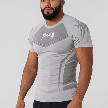 New Men Gym T-shirt High elasticity bodybuilding fitness quick dry short sleeve men's sports Casual tops trend running T-shirt
