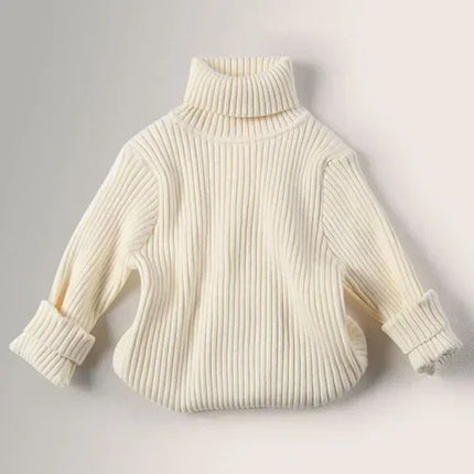 2025 Kids Korean Style Turtleneck Sweater Winter High Neck Ribbed Knit Pullover Fashion Boy Girl Chic Warm Clothes