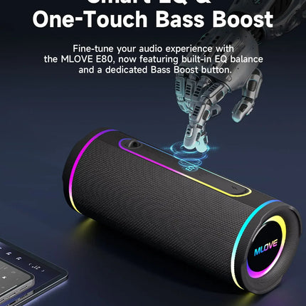 MLOVE Portable Bluetooth Speaker – Powerful Dual Sound, Colorful RGB Lighting, Fully Waterproof (IPX7), TWS Enabled