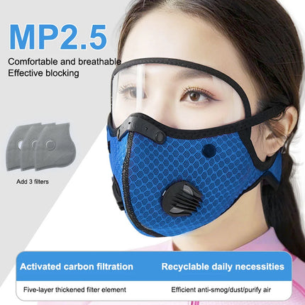 Men's Cycle-Ready Face Mask with Active Carbon Filters and Dust Goggles