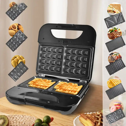 Household Multi-Functional 7-In-1 Waffle Maker Not Stick To Baking Plates Thin, Pancakes, Sandwiches, Donuts Grilled Meat
