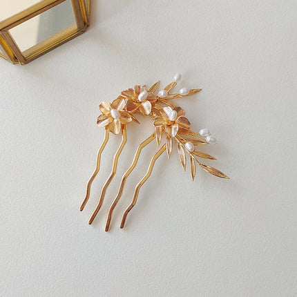 Metal Golden Leaf Flower Bridal Hair Comb Wedding Jewelry Headpiece Women Hair Accessories