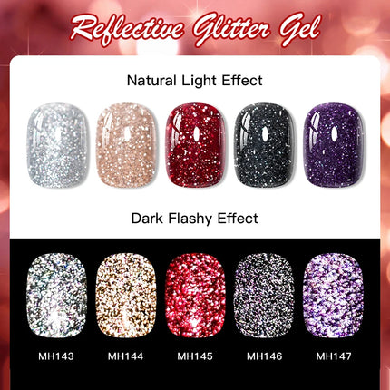 8ml Reflective Glitter Gel Nail Polish Nail Art Shiny Effect Semi Permanent UV  LED Gel Varnish Manicure DIY Nail Supplies