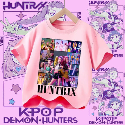 2026 New Huntrix Girls' Shirt Rumi Zoey Mira Graphic Print T-Shirt for Teens and Toddlers Spring/Summer Demon Hunter T-Shirt