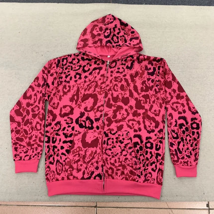 Y2K European American Fashion Leopard Print Hooded Long Sleeve Sweatshirt Jacket Comfort Casual Trend Sports Sweatpants