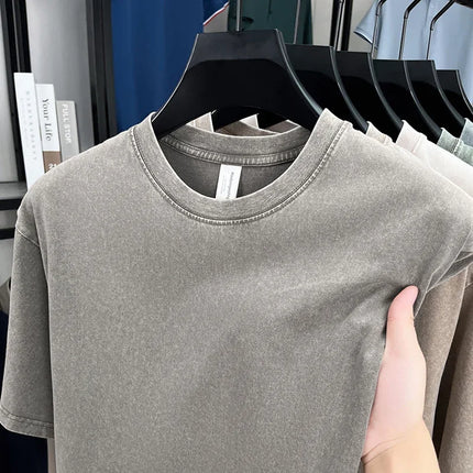 American Style Retro Heavyweight Solid Color Short Sleeved T-shirt Men Women Summer Street Trendy Washed Old Oversized Clothes