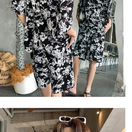 Loose Straight Leg Five-Quarter Beach Pants or Short Sleeve Printed Shirt Beach Travel Men's Fashion Floral Patterned Two-Piece Set