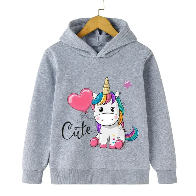 Autumn Winter Cute Unicorn Print Children's Hoodie Top Fashion Sports Long Sleeve Casual Boys Girl Pullover Kid Sweatshirt Coats