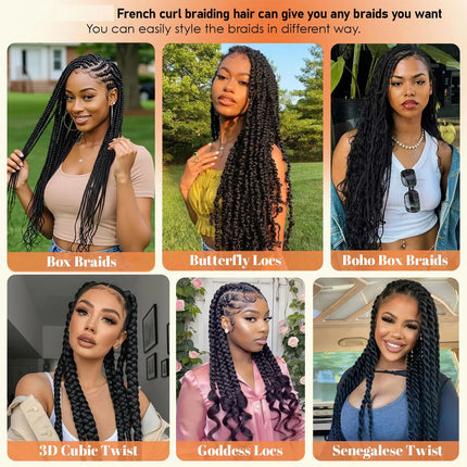 French Curl Braids Hair 22“Loose Wave Bouncy Synthetic Spiral Curls Braiding Hair Extensions Ombre Pre Stretched Hair For Women