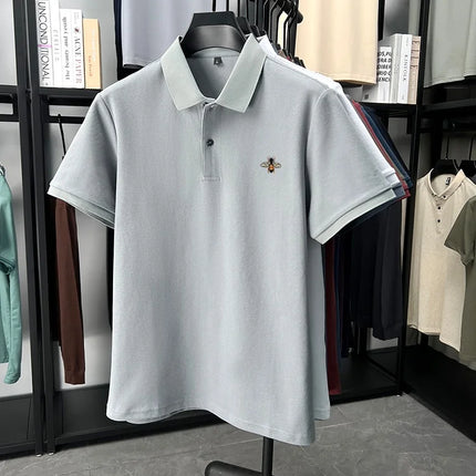 High quality brand 100% cotton short sleeve polo shirt men's new fashion luxury bee embroidery summer breathable soft T-shirt