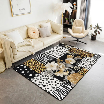 Striped Red Leopard Area Rug, Color Block Wild Animal Hide Print, Non-Slip Washable Mat for Living Room Sofa Dining Room Indoor
