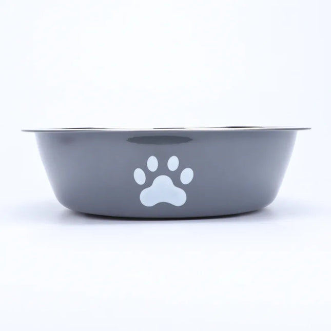 New stainless steel dog basin paw print pet supplies cat bowl dog bowl silicone anti-slip design pet drinking water feeding bowl