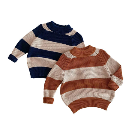 Cute Striped Newborn Baby Sweater Winter Children Teenage Kids SweateO-neck Warm Pullovers for Boys Wool Knitwear Casual Girls A