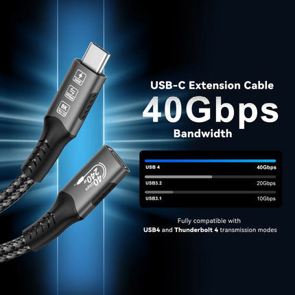 8K Type C Extension Cable Fast Charging Cable Extender Male to Female USB C 4 UHD Video 40Gbps 240W PD3.1 with Thunderbolt 4/3