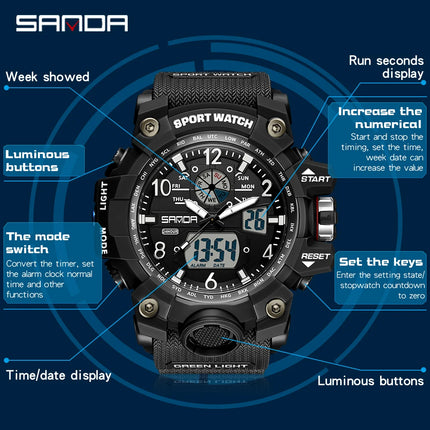 SANDA Brand G- Style Military Watch Men Digital Shock Sports Watches For Man Waterproof Electronic Wristwatch Mens Relogios 3169