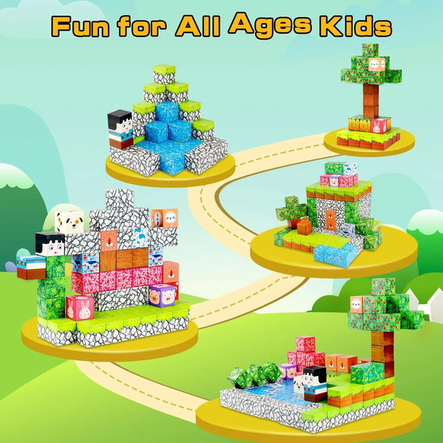 Magnetic Building Blocks Mine World Magnet Cube Set for Boy Girl Kid Age 3+ DIY Model Children Stem STEM Sensory Toy Gift