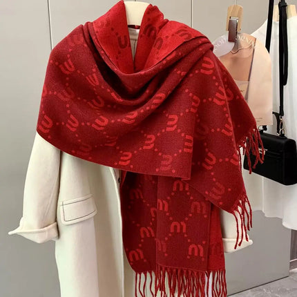 Double-Sided Letter Scarf Women's Fashionable Winter Warm Versatile Outerwear Shawl Trendy Brand Neck Warmer Scarf