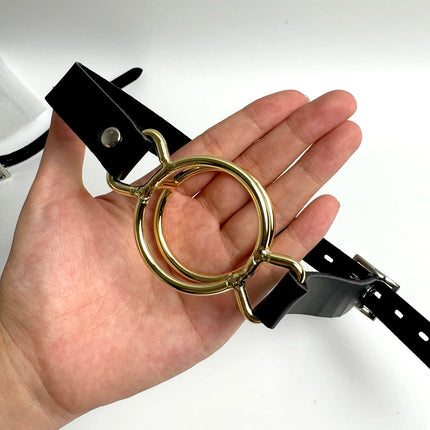 Deep Throat Mouth Open GagMouth Gag Open Ring for Sex Fetish BDSM Oral Sex Leather Strap Stainless Steel Dual Rings