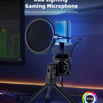 Gaming Computer Professional Condenser Microphone Mic PC Laptop USB Wired Live Streaming Podcast Studio Mike Kit Gamer Karaoke