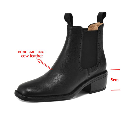 Krazing Pot Big Size 34-43 Cow Leather Round Toe High Heels Retro Modern Chelsea Boots Warm Winter Shoes Motorcycles Ankle Boots