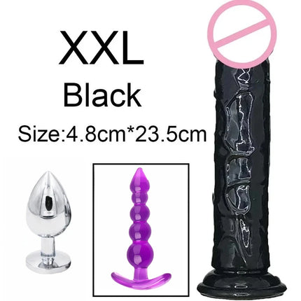 3pcs Anal Black Dildos Male Butt Plug Prostate Massager Stimulator for Women Vagina Big Penis with Suction Cup Adult Sex Toys