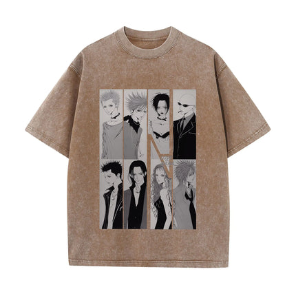 Japanese Anime Nana Osaki Print Vintage Washed T-shirt Harajuku Streetwear Graphic T-Shirt Summer Short Sleeve Cotton T-shirt
