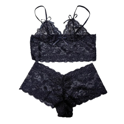 New Sexy Women Lingerie Set Thin Lace Flower Printed Underwear Suit Female Adjustable Shoulder Strap Triangle Cup Bralettle