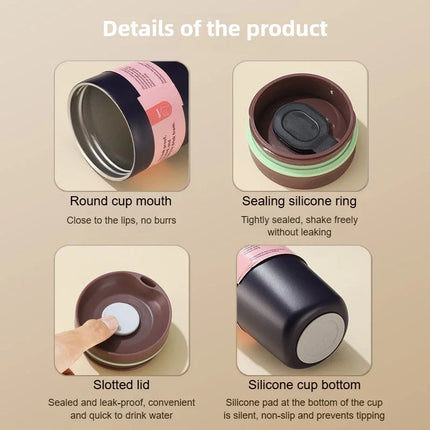 Simple Stainless Steel Vacuum Flasks Mug Insulated Coffee Cup Leakproof Lid Travel Silent Base Thermos Cups Thermal Water Bottle