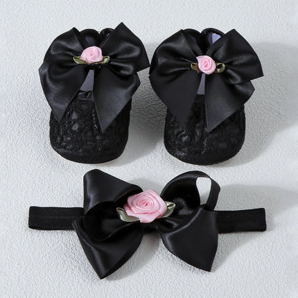 0-12months Infant Girls Princess Shoes Floral Bow Decor Lace  Non-slip Shoes  for baby girls